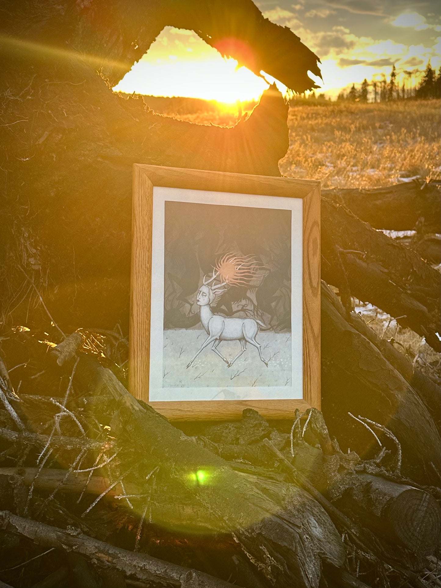 Deer Mother at Winter Soltice - Franed Original