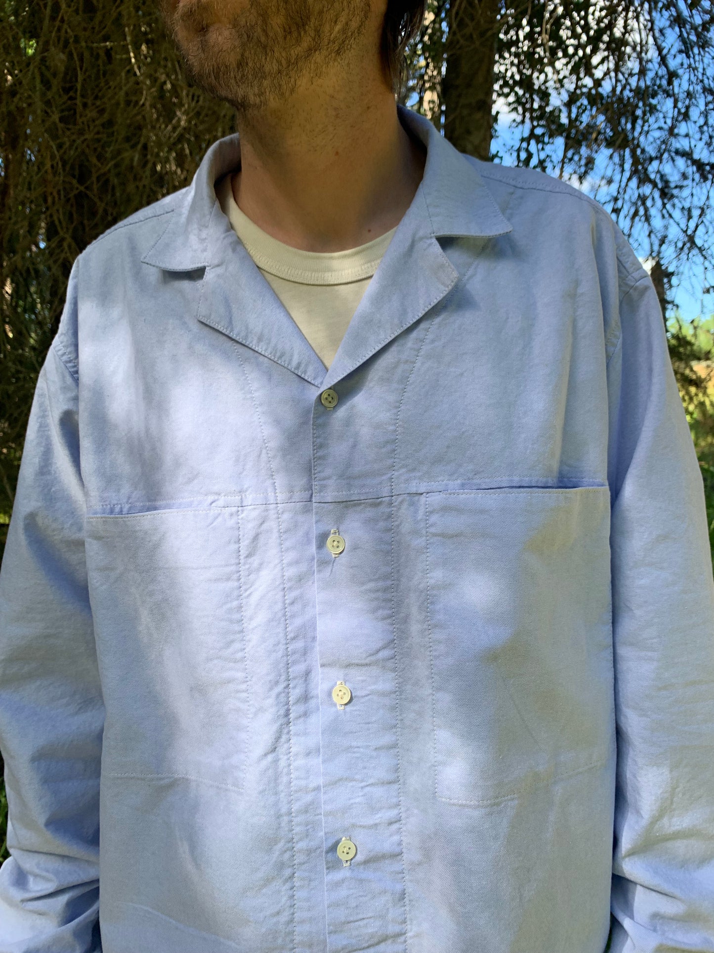 Crop Camp Collar Shirt - Blue Oxford