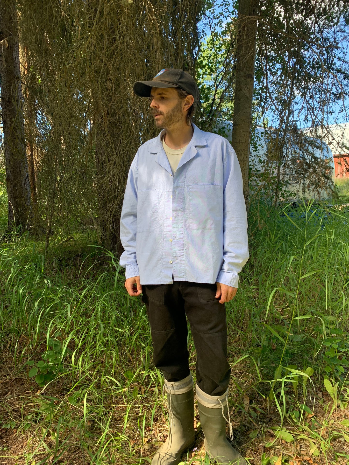 Crop Camp Collar Shirt - Blue Oxford