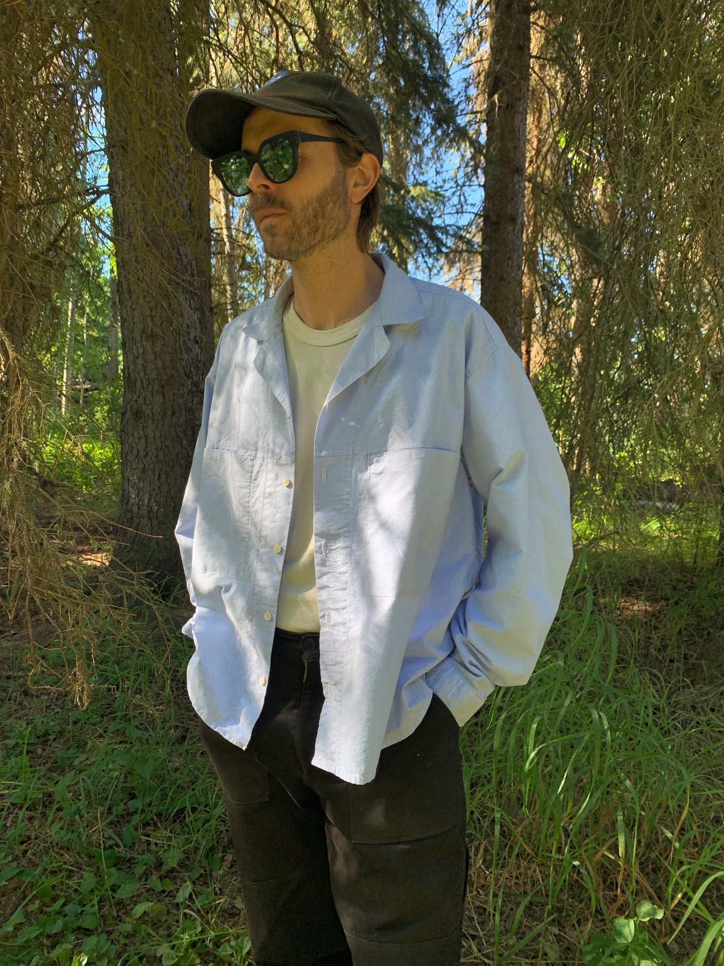 Crop Camp Collar Shirt - Blue Oxford