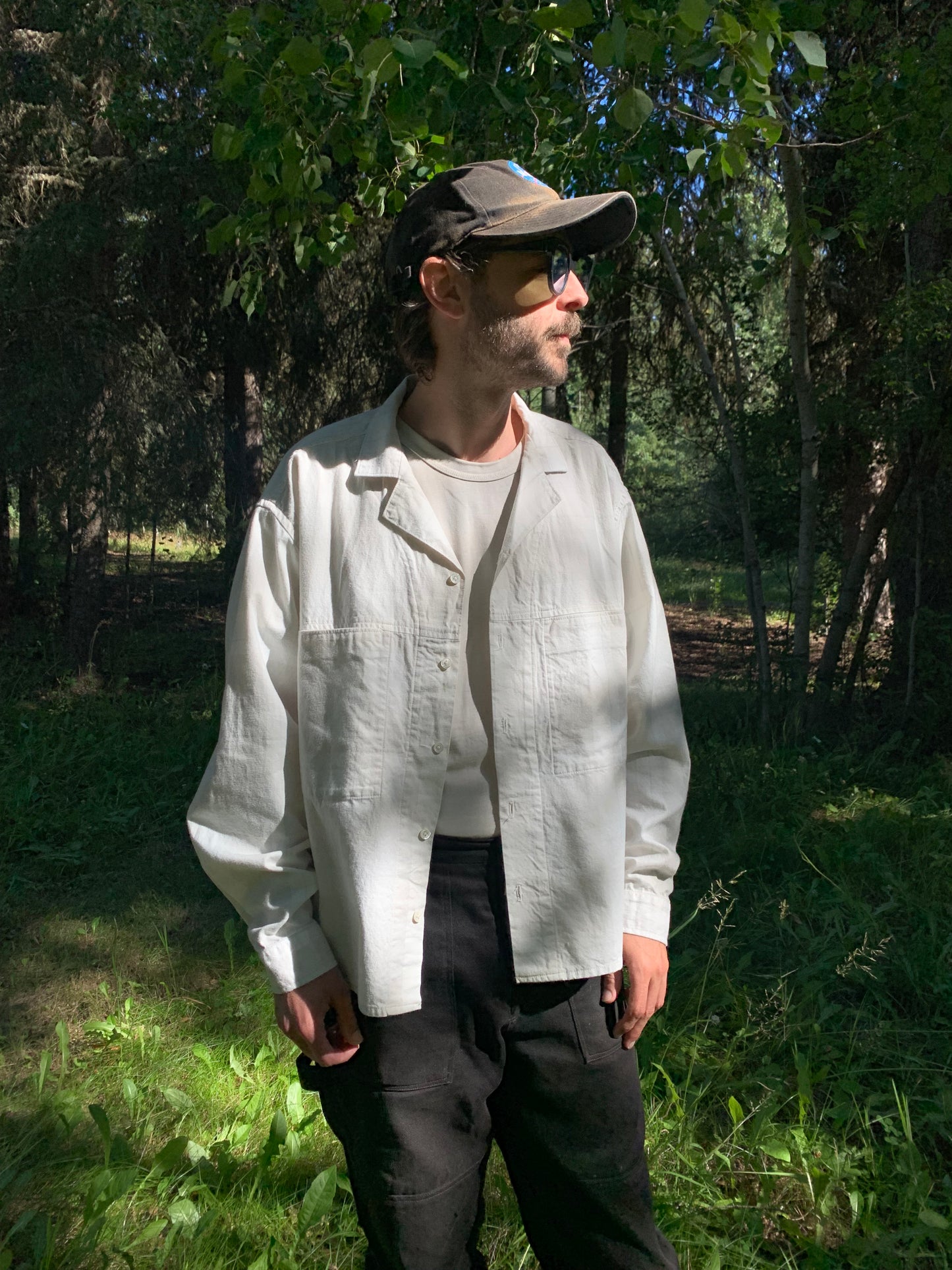 Crop Camp Collar Shirt - Windowpane Brushed Twill SAMPLE