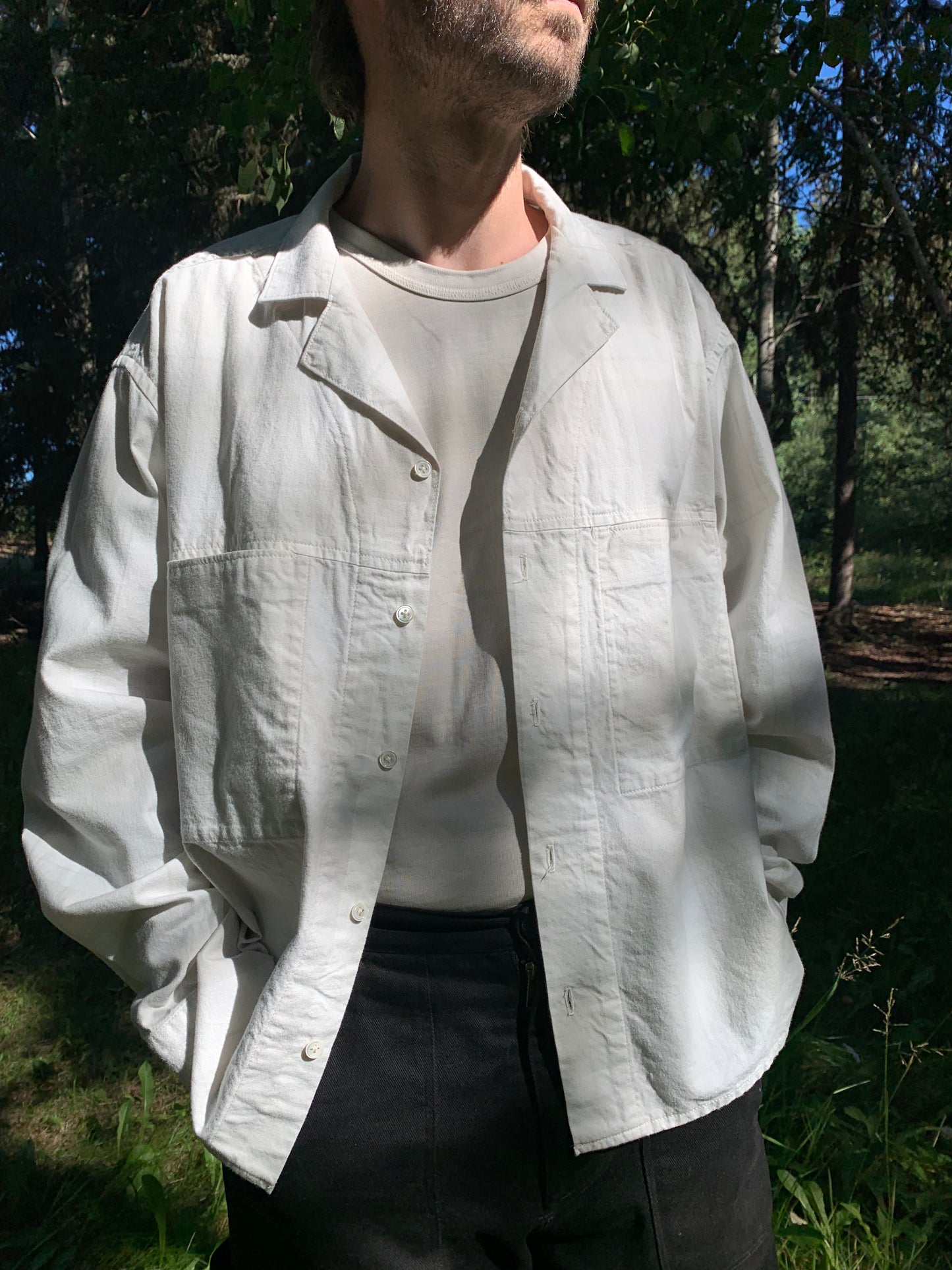 Crop Camp Collar Shirt - Windowpane Brushed Twill SAMPLE
