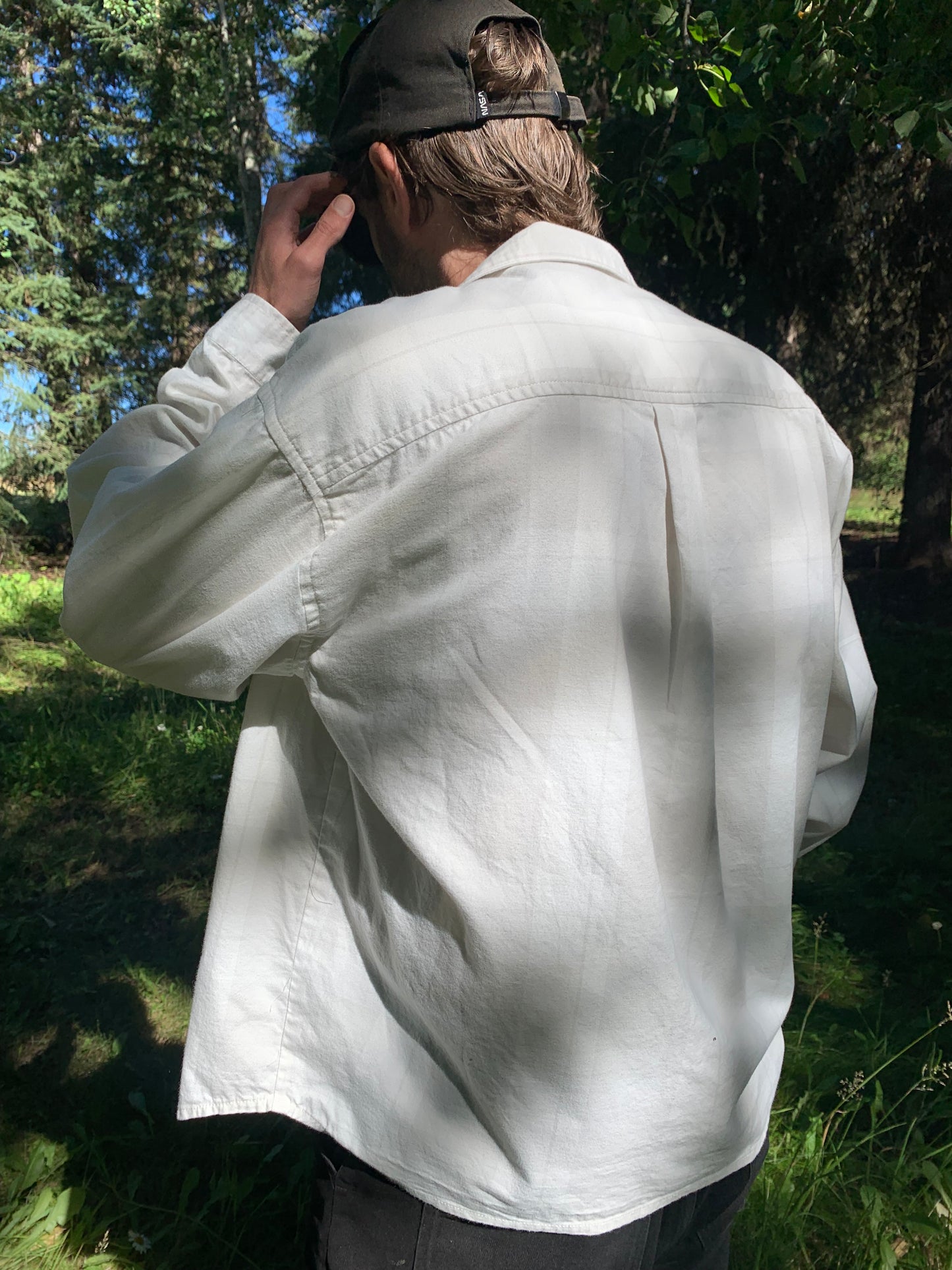 Crop Camp Collar Shirt - Windowpane Brushed Twill SAMPLE