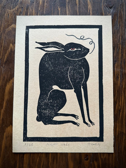 The Night Hare - Block Print