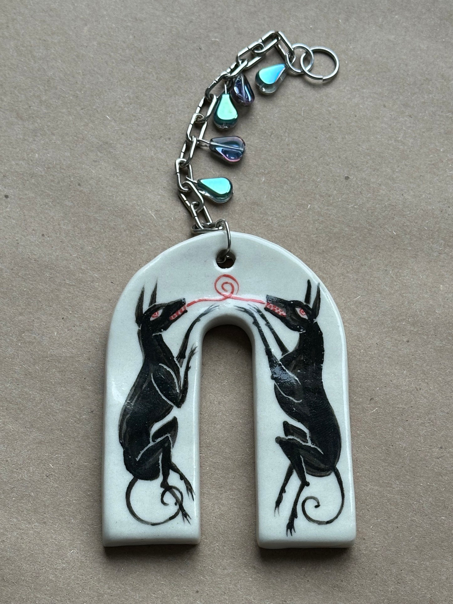 Twin Wolves - Ceramic Wall Charm