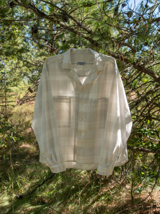 Crop Camp Collar Shirt - Windowpane Brushed Twill