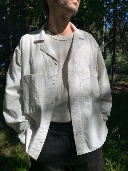 Crop Camp Collar Shirt - Windowpane Brushed Twill