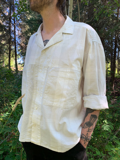 Crop Camp Collar Shirt - Windowpane Brushed Twill