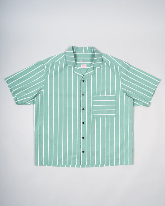 Striped Notch Collar Shirt Green