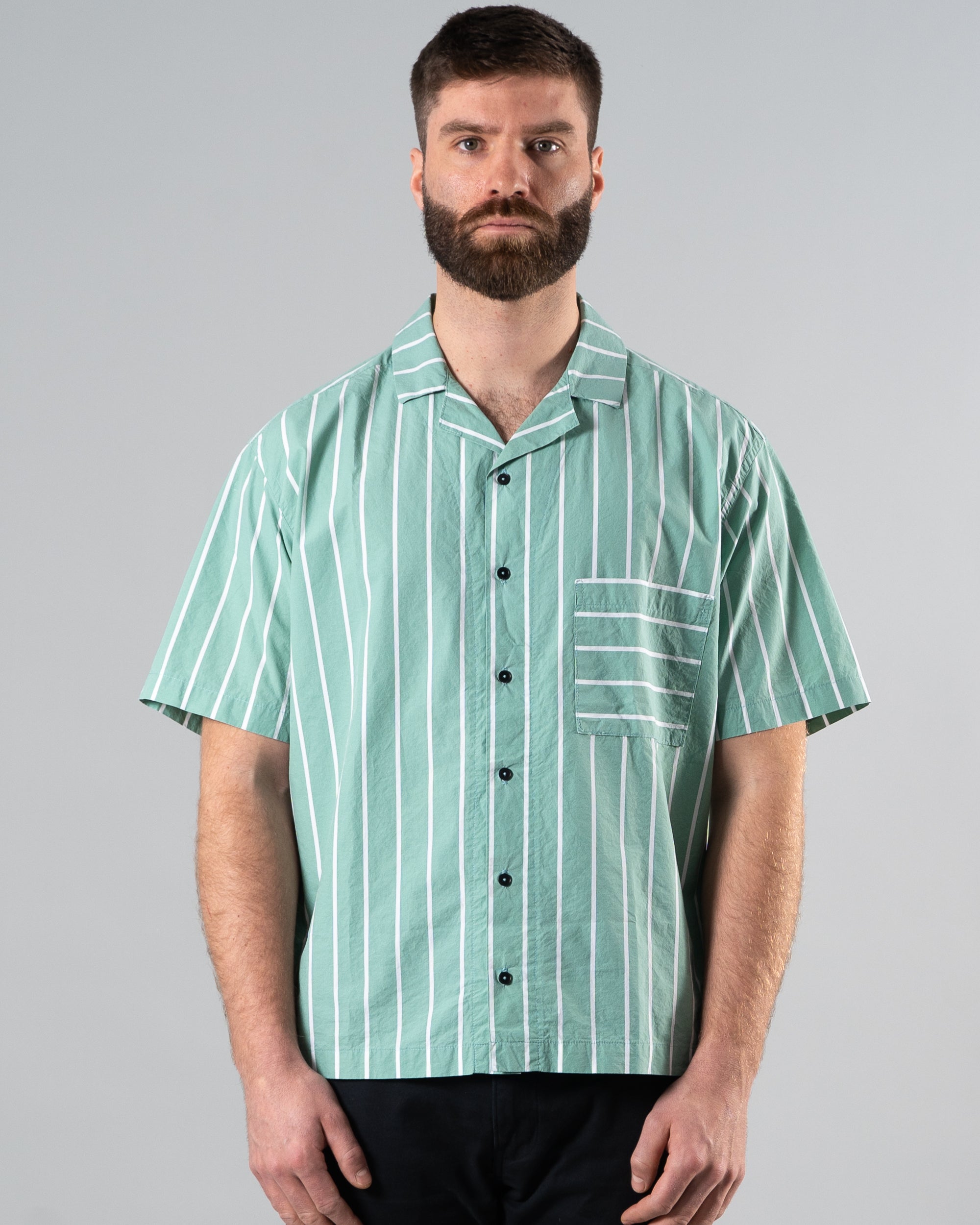 Green striped collared outlet shirt