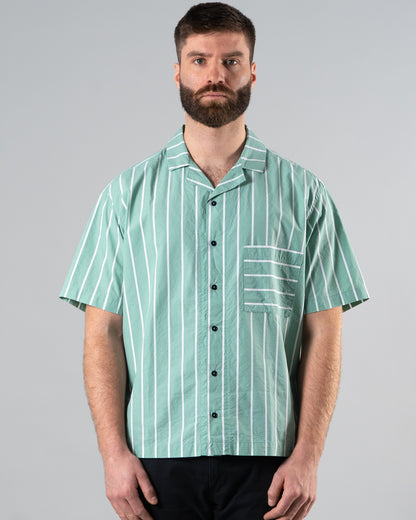 Striped Notch Collar Shirt Green