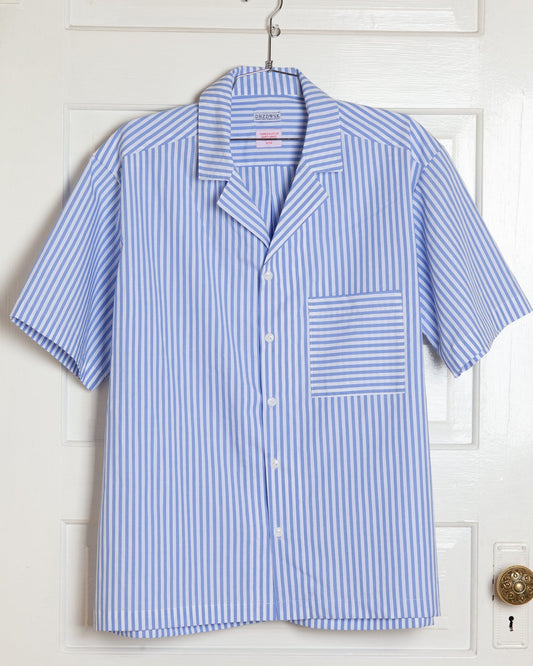 Striped Notch Collar Shirt Blue